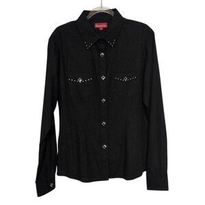 Vintage Panhandle Slim Rhinestone Shirt Womens Size Large Black Western Rodeo